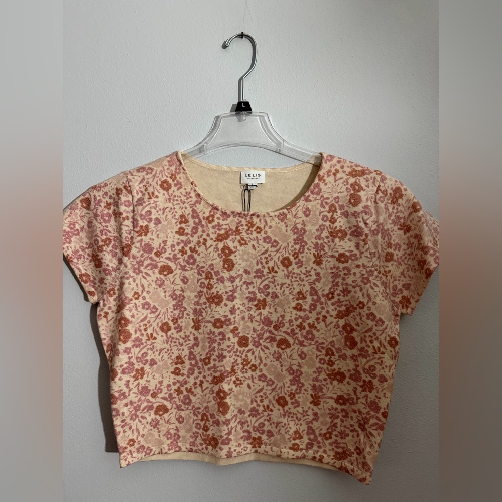 Le Lis Floral Short Sleeve Top - Pink and Cream